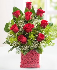 Cam içerisinde 9 adet kırmızı gül  Çankırı İnternetten çiçek siparişi 