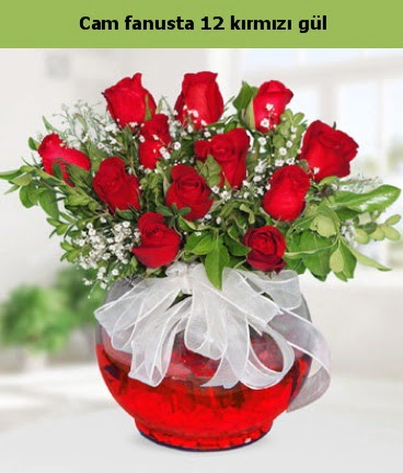 Cam içerisinde 12 adet kırmızı gül  Çankırı İnternetten çiçek siparişi 