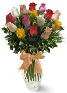 15 adet vazoda renkli gül  Çankırı İnternetten çiçek siparişi 