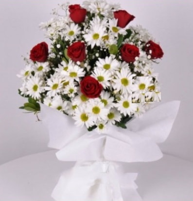 7 adet kırmızı gül ve papatyalar krizantem  Çankırı İnternetten çiçek siparişi 